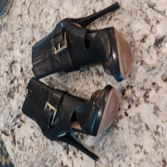 MICHAEL KORS Solid Black Leather Pull On Open-Toe Ankle Platform Boots Shooties - Picture 2 of 16